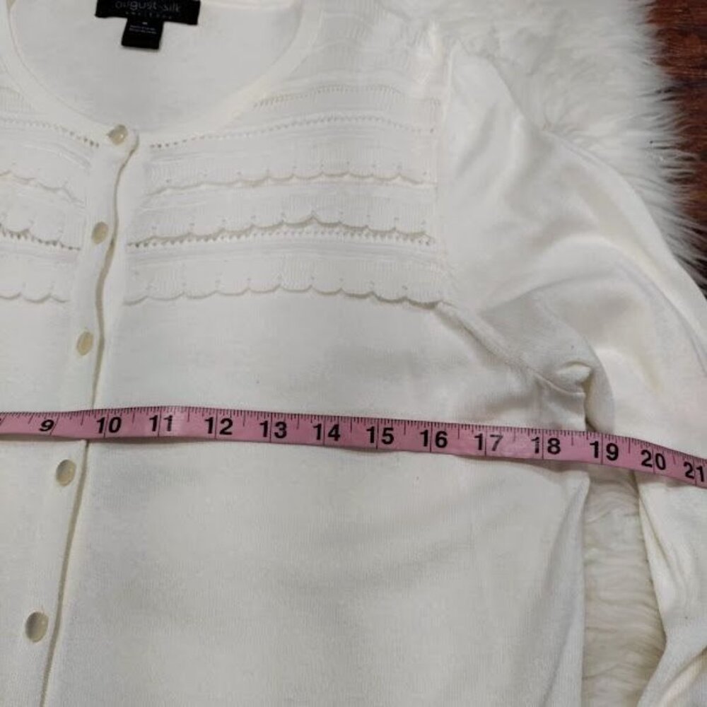 August Silk Heritage Womens Med Scallop Knit Button Front Cardigan Sweater White - Picture 7 of 8